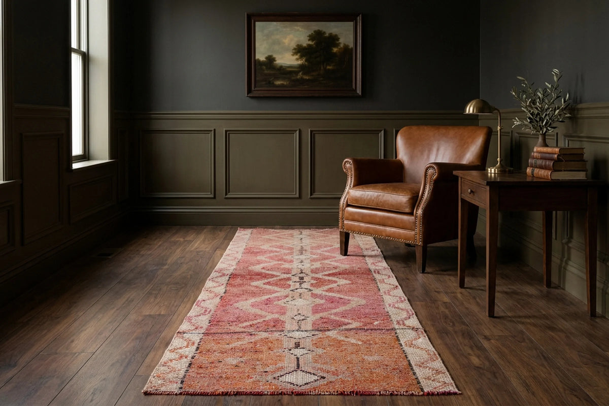 Red Persian runner rug in a styled room