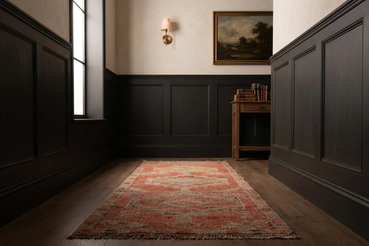 Pink Persian runner rug in a styled room