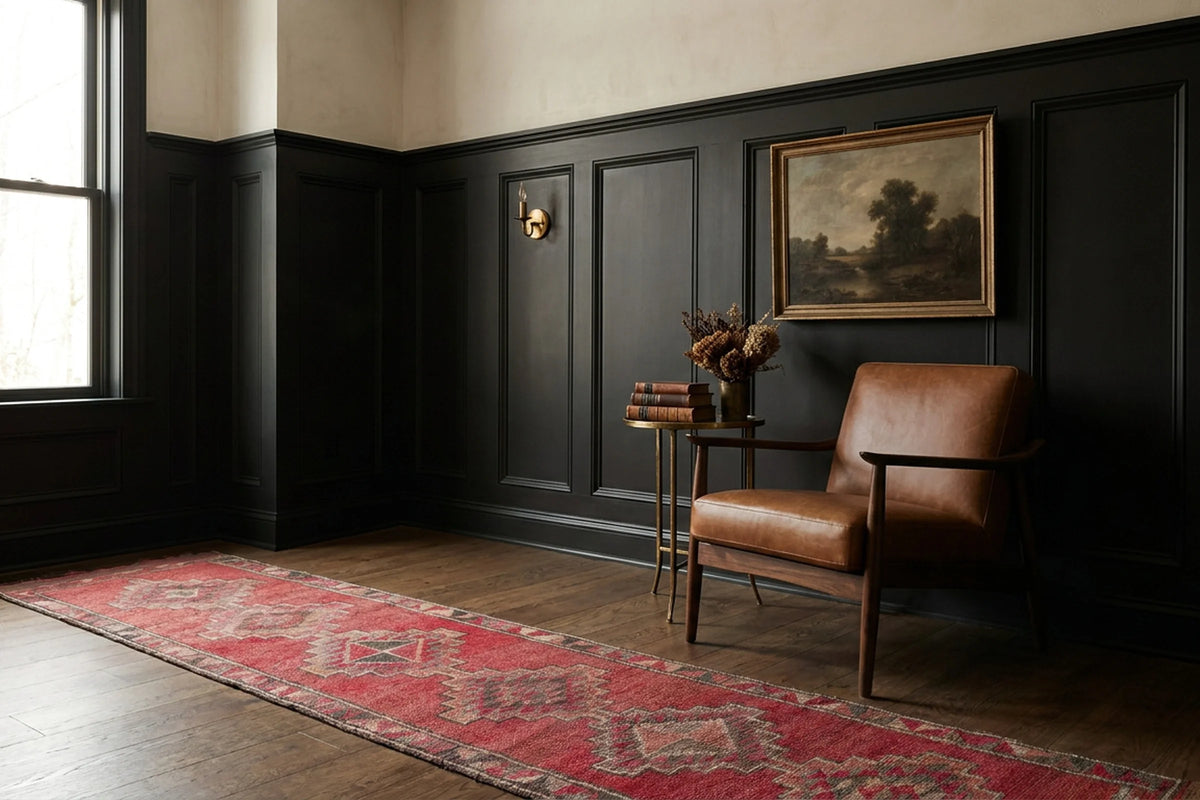 Red Persian runner rug in a styled room