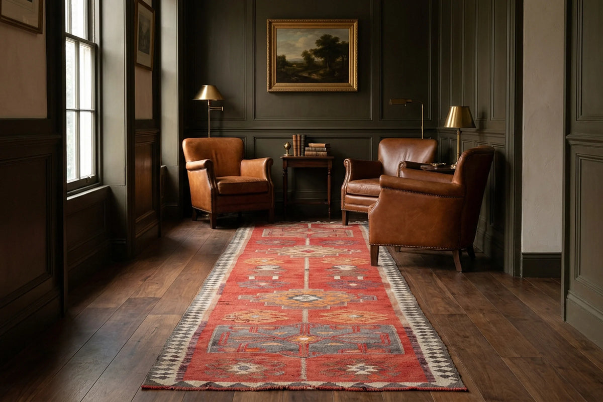 Red Persian runner rug in a styled room