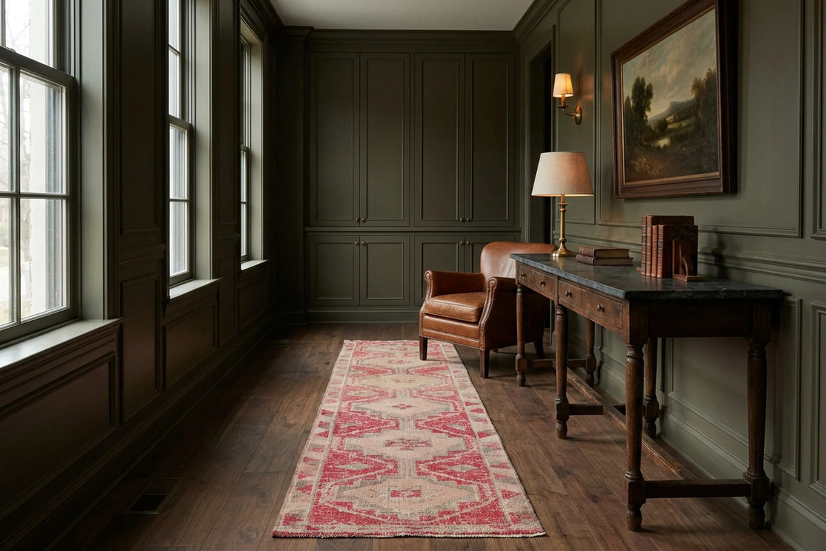 Red Persian runner rug in a conservatory