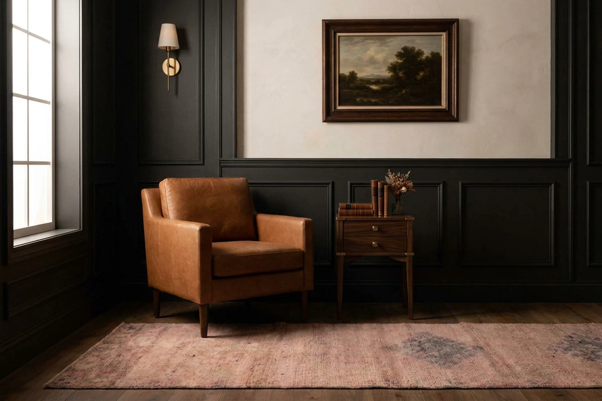 Brown Persian runner rug in a styled room