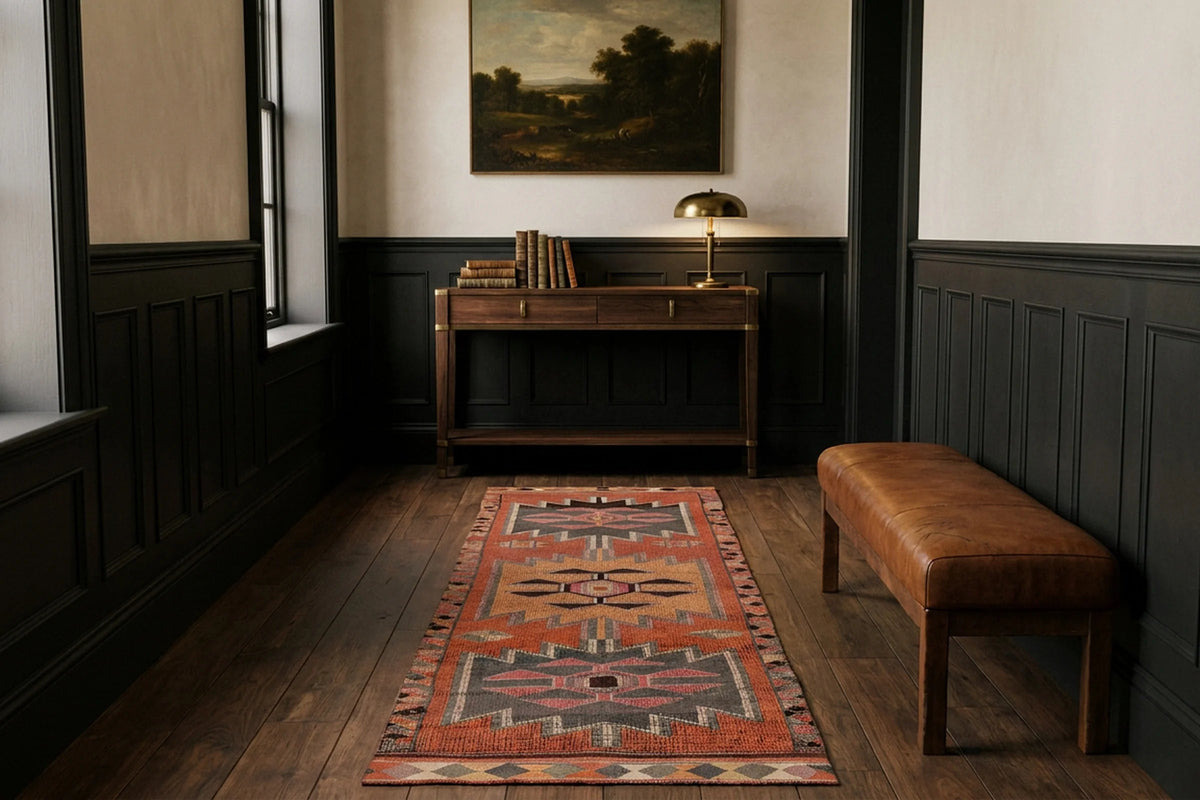 Red Persian runner rug in a styled room