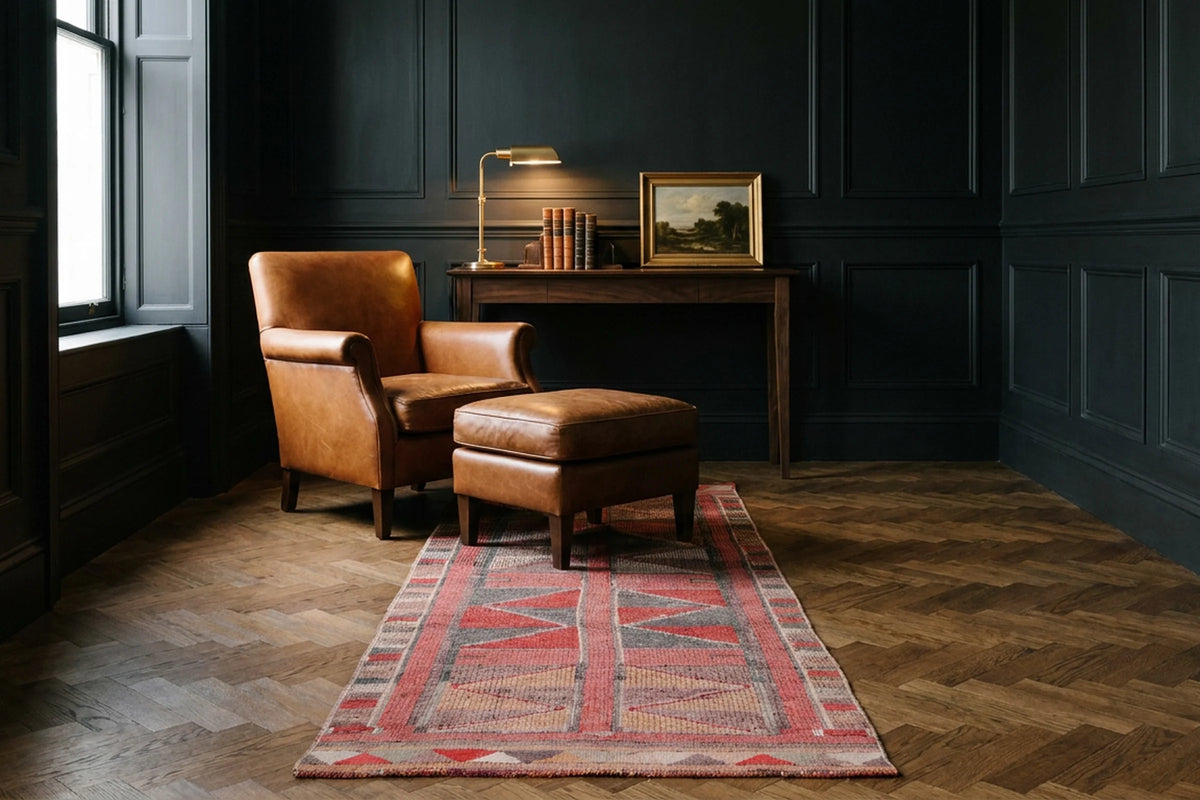 Red Persian runner rug in a styled room