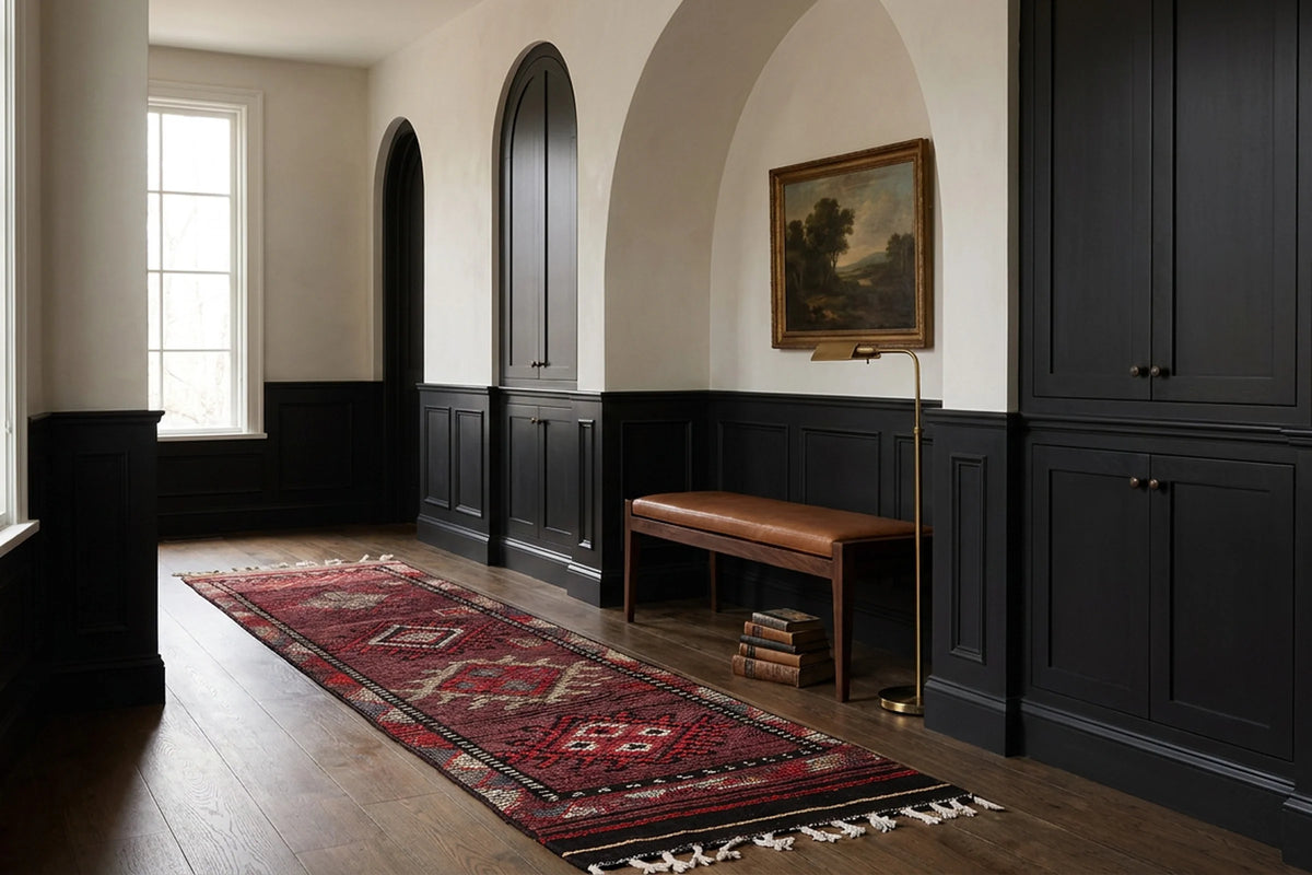 Red Persian runner rug in a styled room