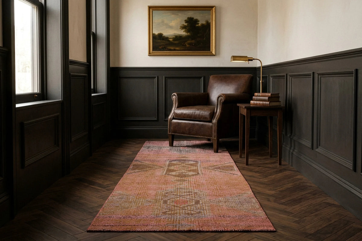 Pink Persian runner rug in a styled room