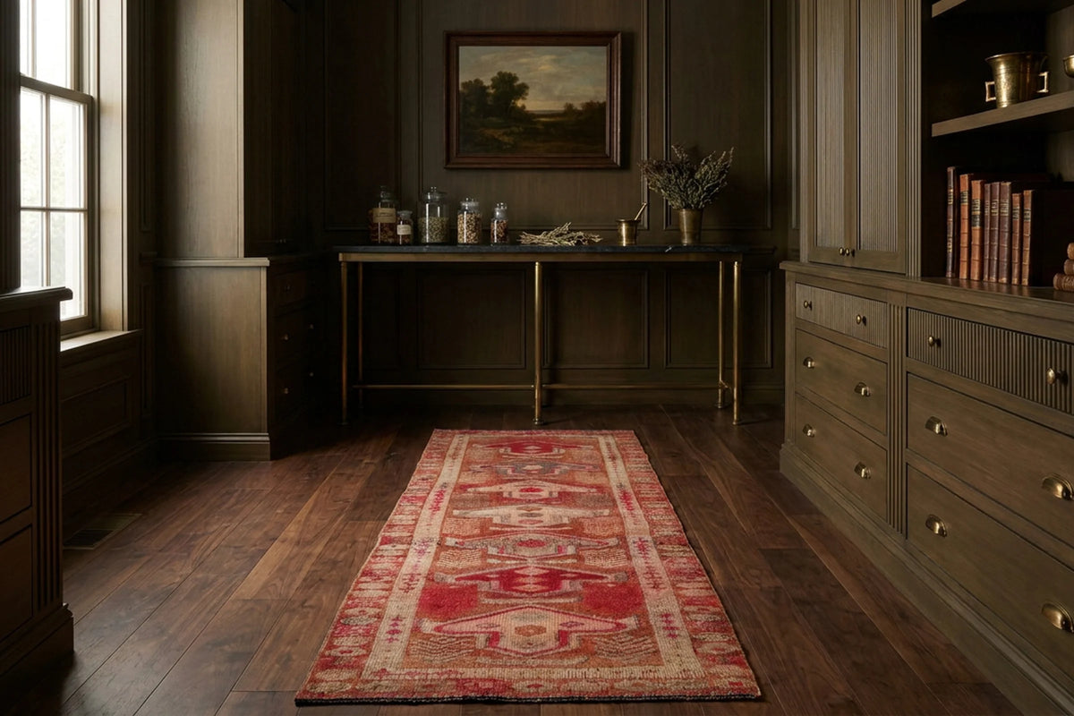 Red Persian runner rug in a styled room