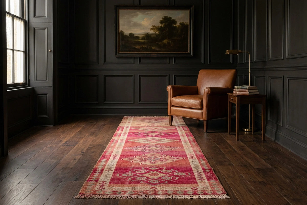 Pink Persian runner rug in a styled room
