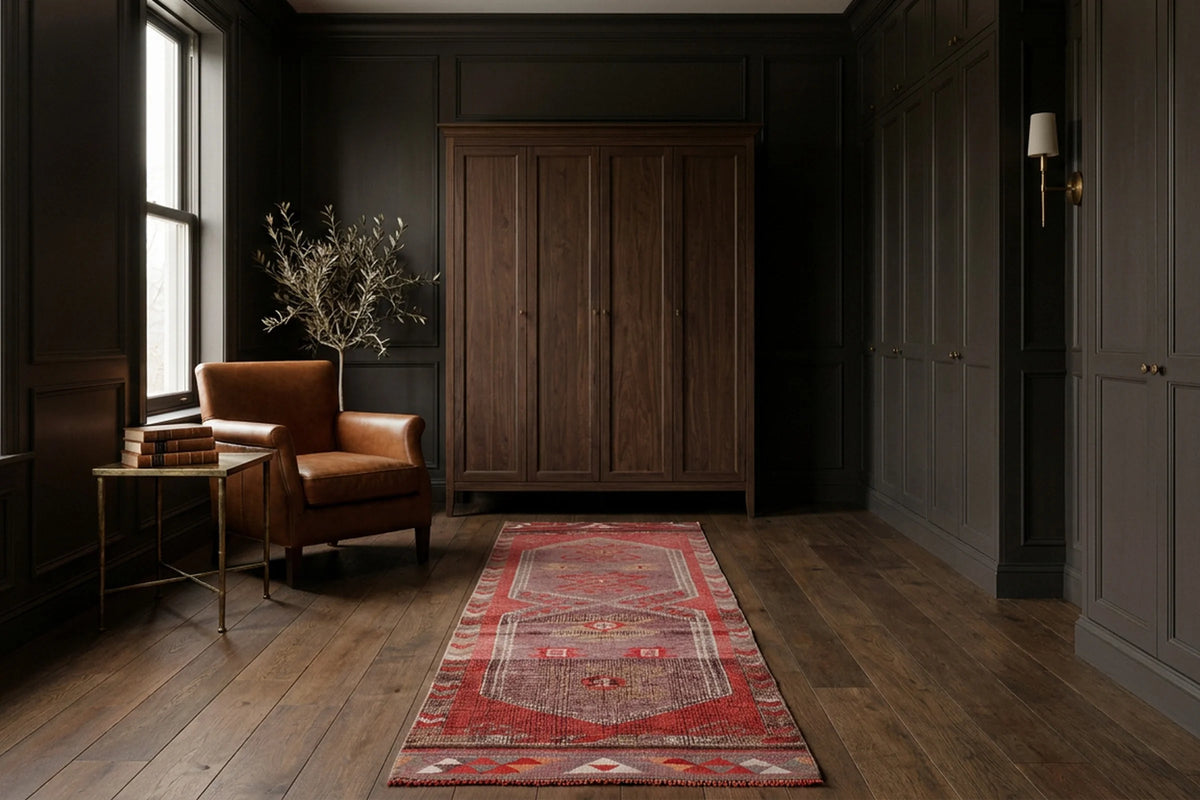Red Persian runner rug in a styled room