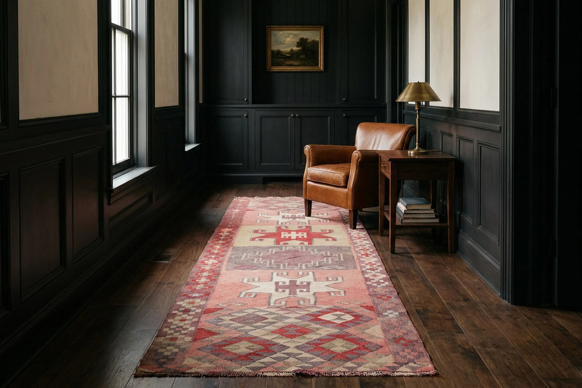 Red Persian runner rug in a landing