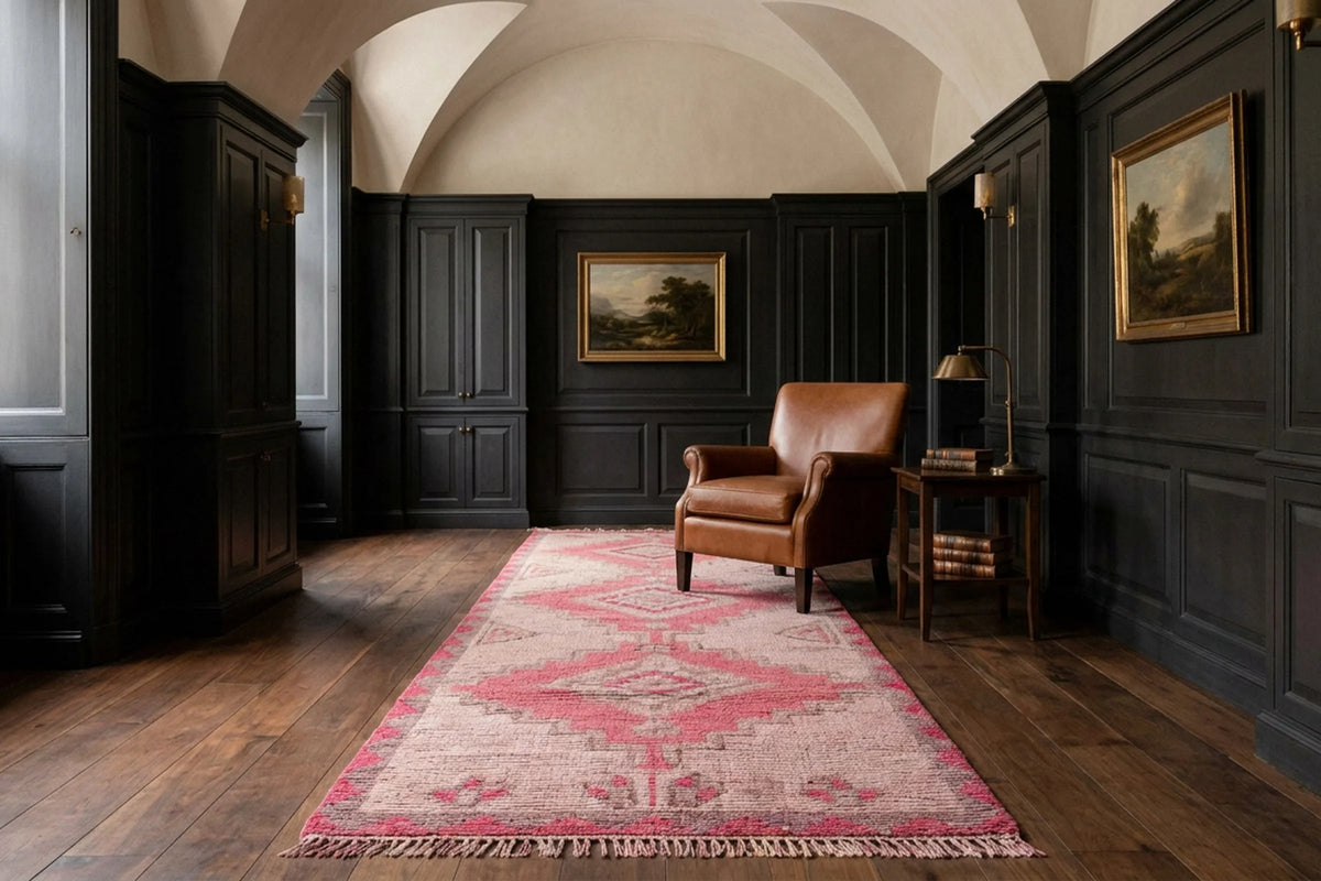 Pink Persian runner rug in a styled room