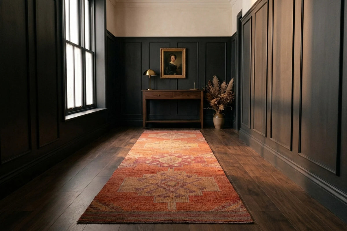 Orange Persian runner rug in a styled room