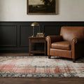 Pink Turkish rug in a den