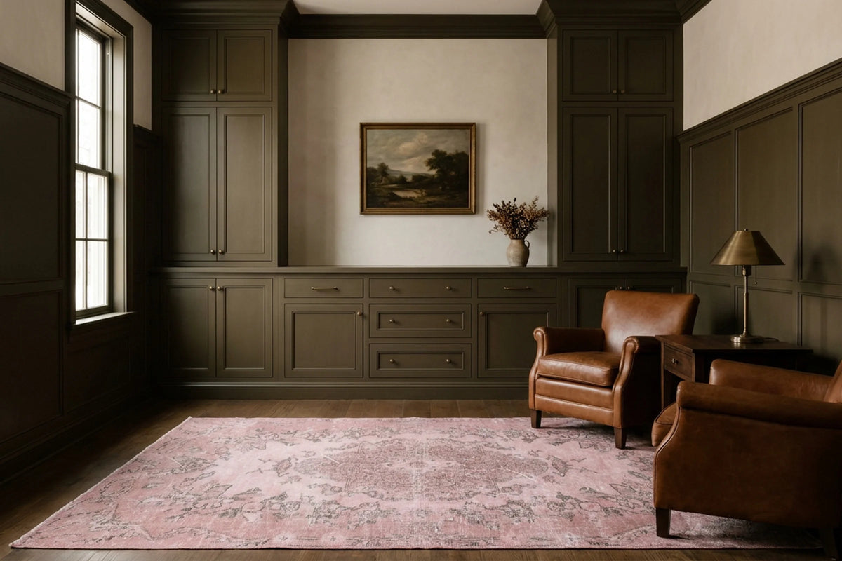 Pink Turkish rug in a styled room