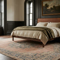 Pink Turkish rug in a bedroom