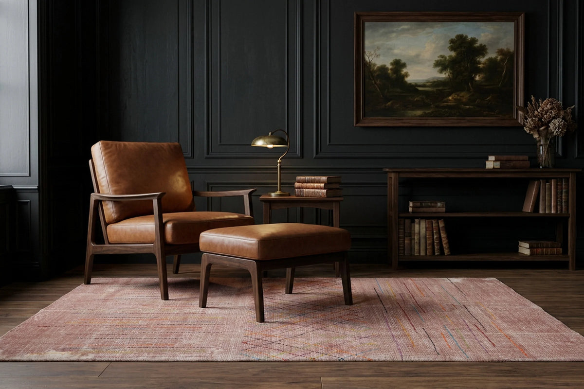 Pink Turkish rug in a study