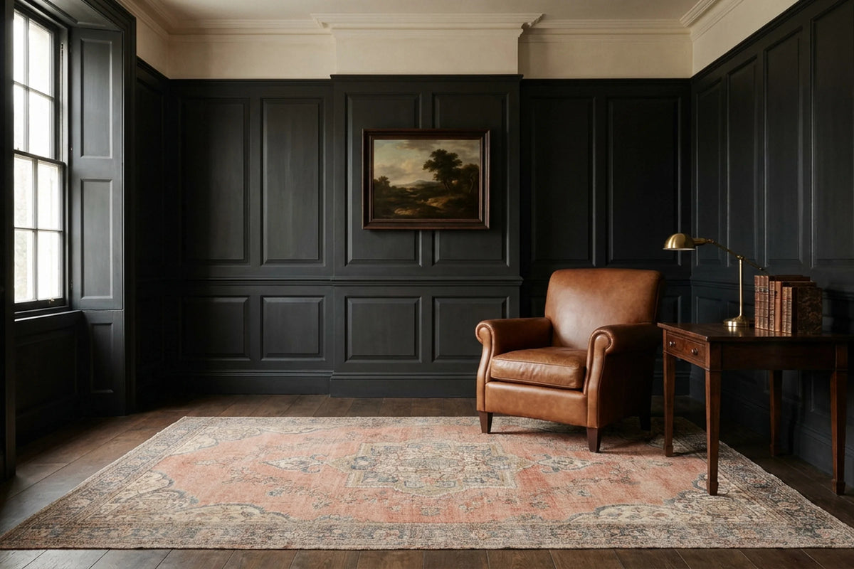 Pink Turkish rug in a styled room