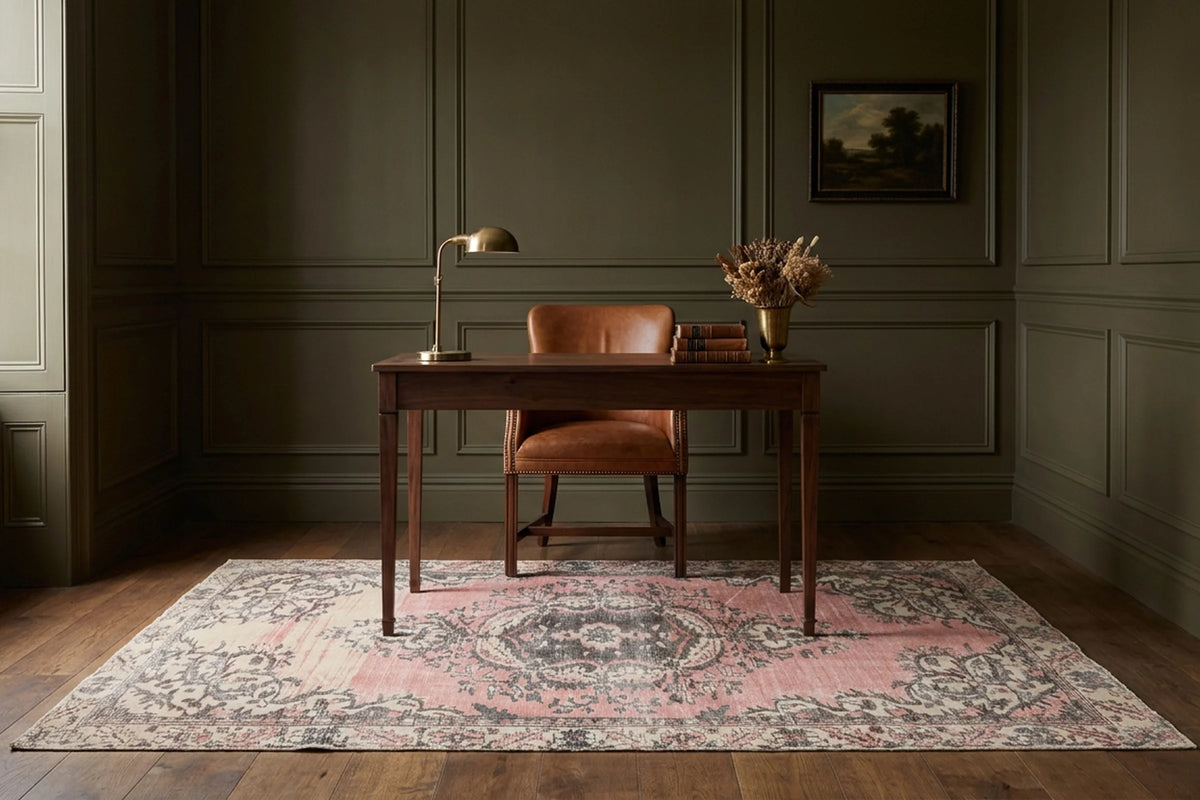 Pink Turkish rug in a styled room