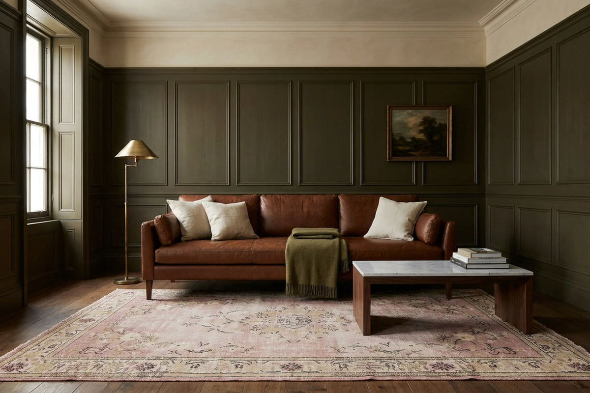 Pink Turkish rug in a styled room