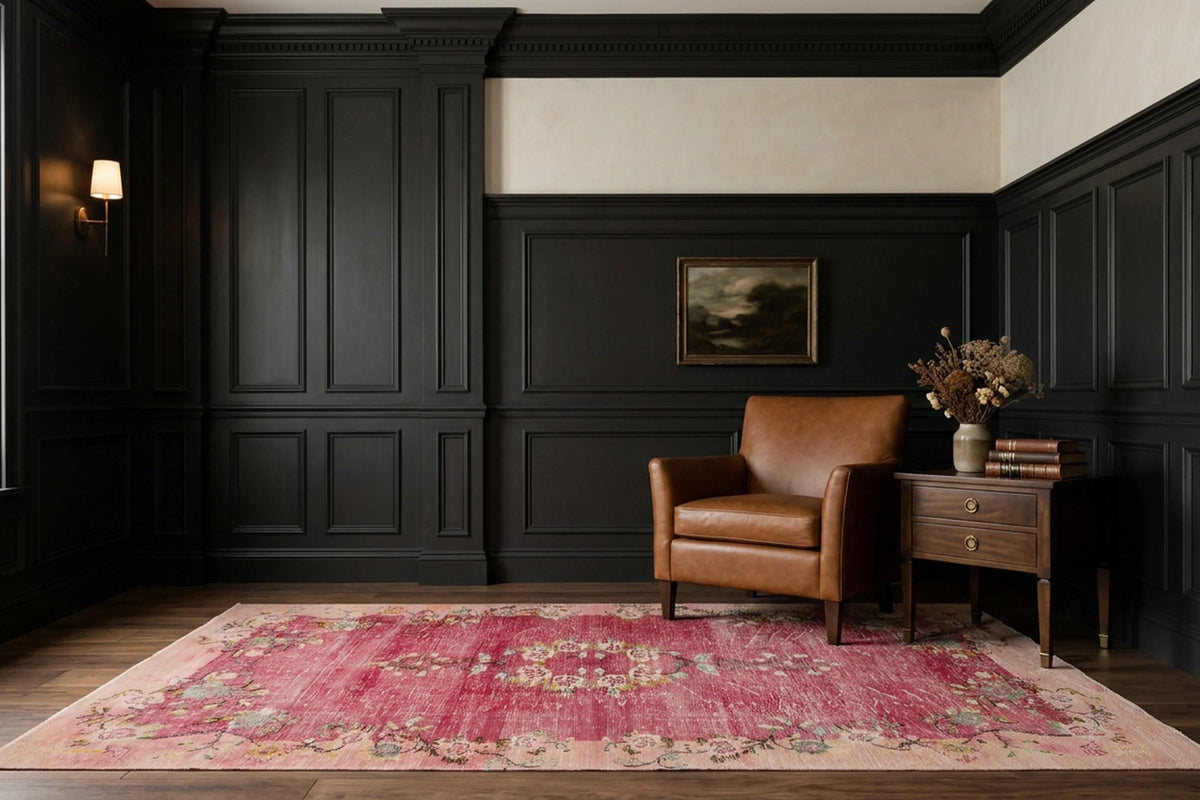 Pink Turkish rug in a styled room
