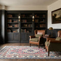 Pink Turkish rug in a library