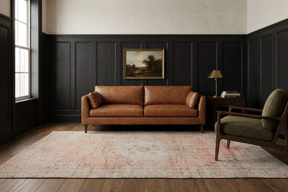 Pink Turkish rug in a styled room