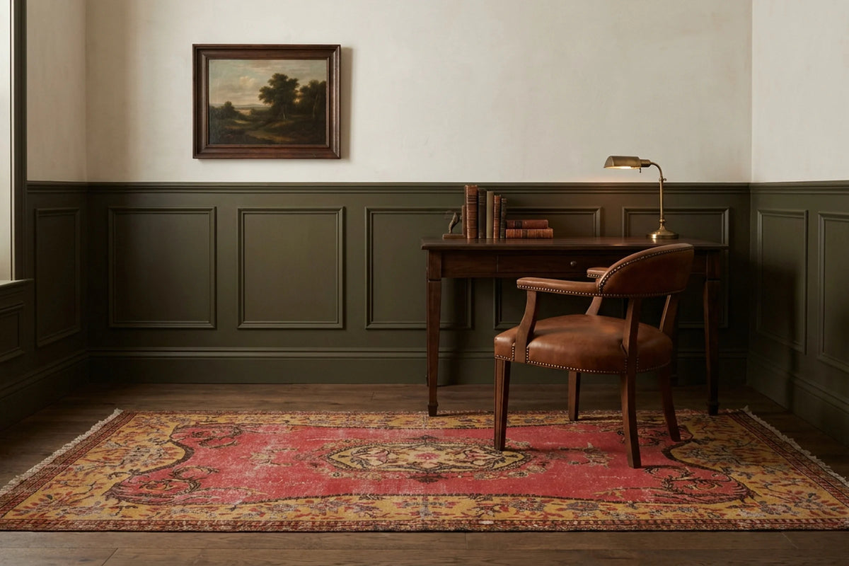 Pink Turkish rug in a styled room