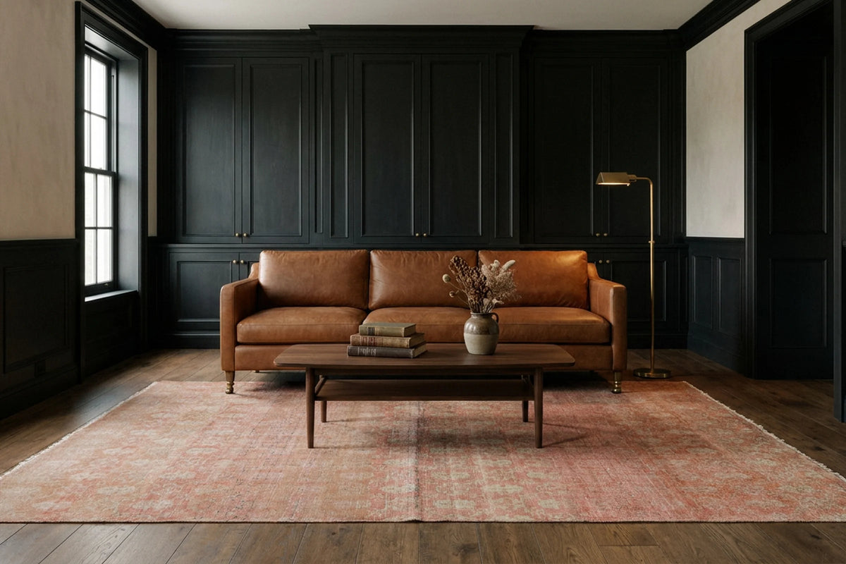 Pink Turkish rug in a styled room
