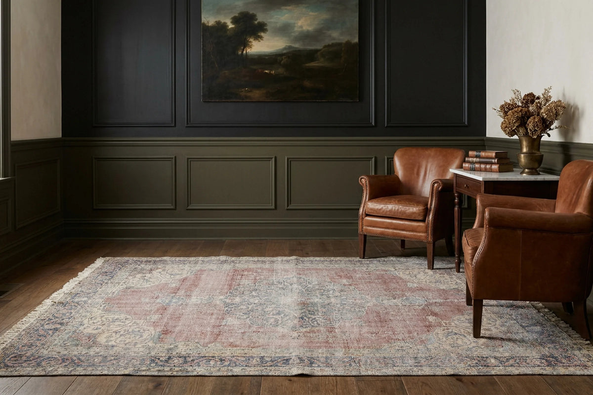 Pink Turkish rug in a styled room