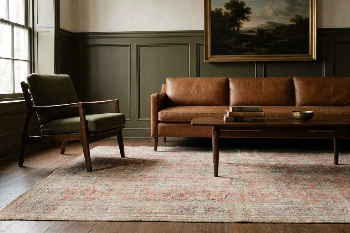 Pink Turkish rug in a styled room