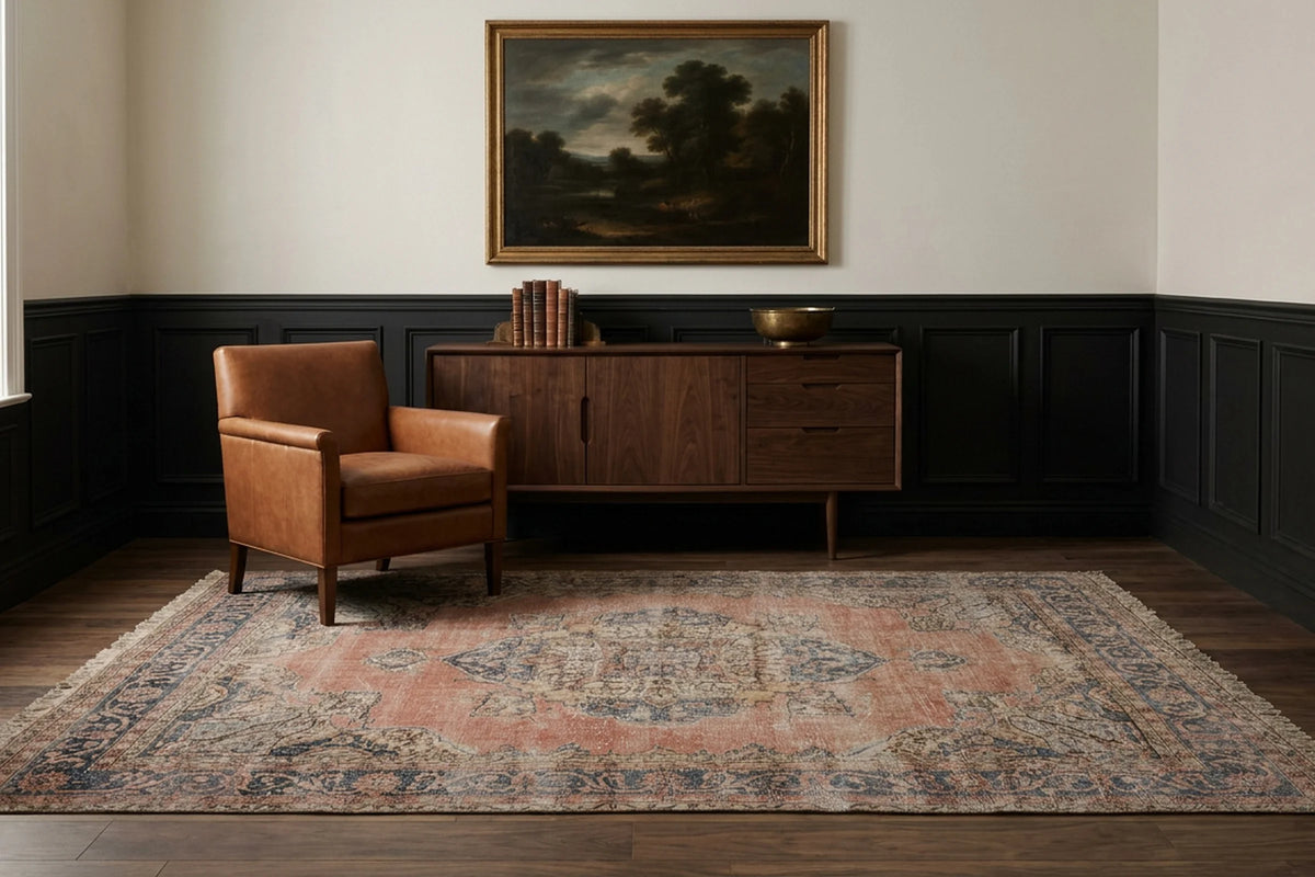 Pink Turkish rug in a styled room