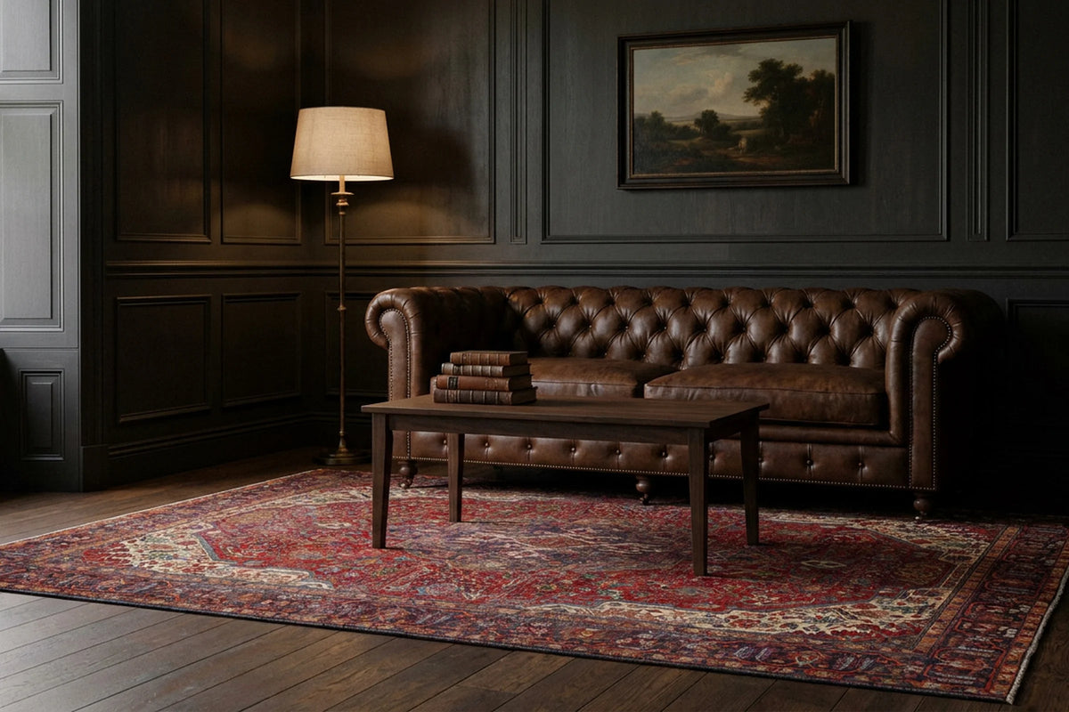 Red rug in a styled room