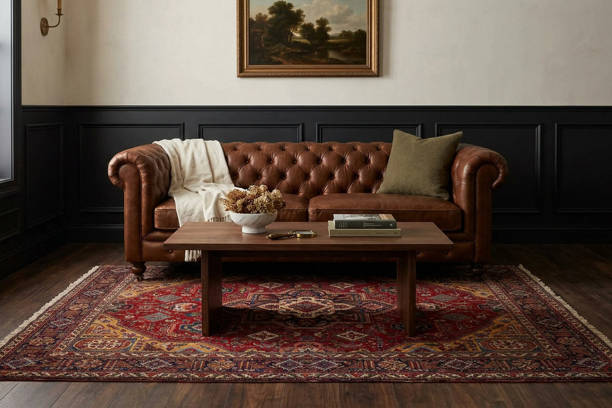 Red rug in a styled room