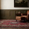 Red rug in a styled room