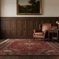 Red rug in a library