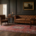 Red rug in a styled room
