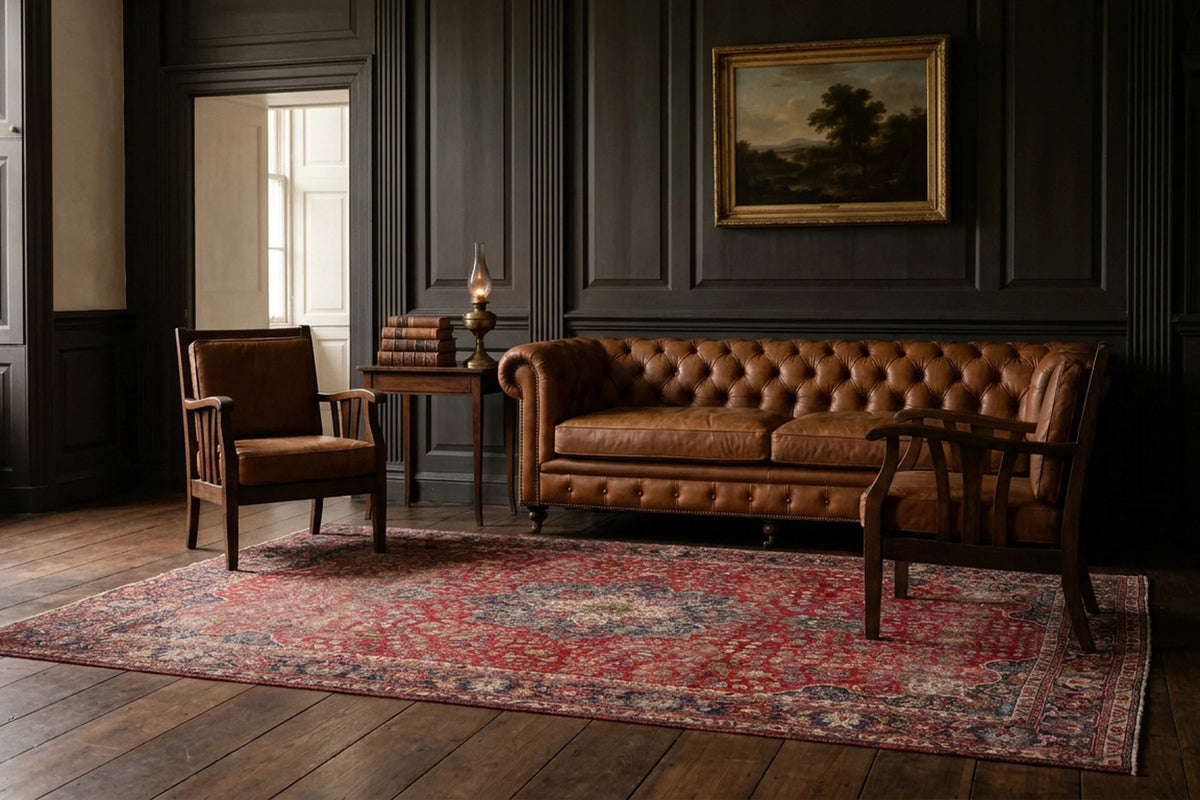 Red rug in a styled room