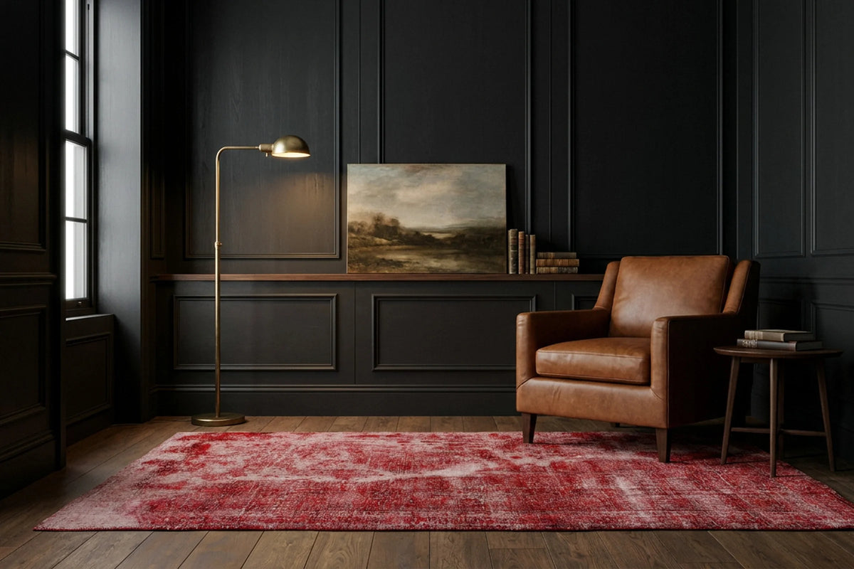Red Turkish rug in a styled room