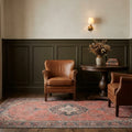Red Turkish rug in a styled room