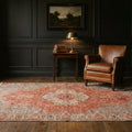 Red Turkish rug in a styled room
