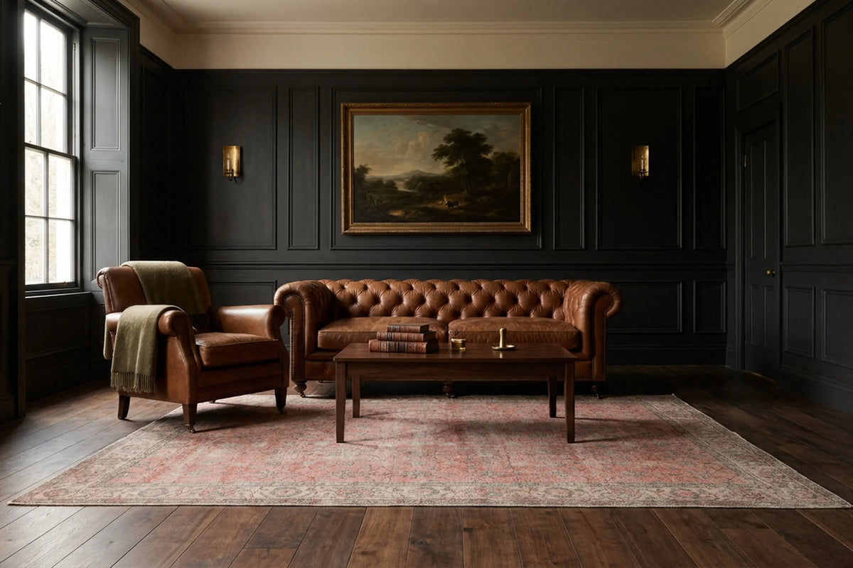 Red Turkish rug in a styled room