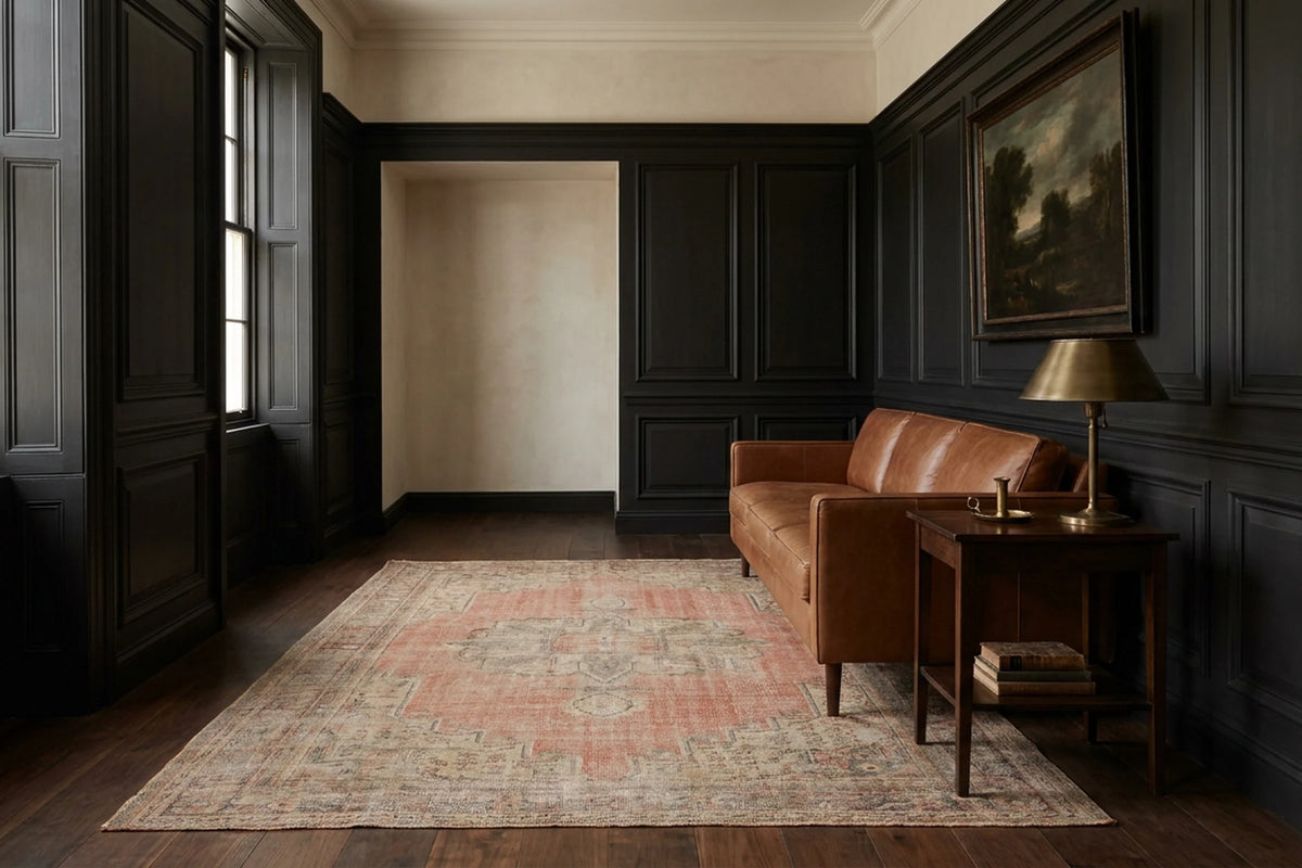Red Turkish rug in a corridor