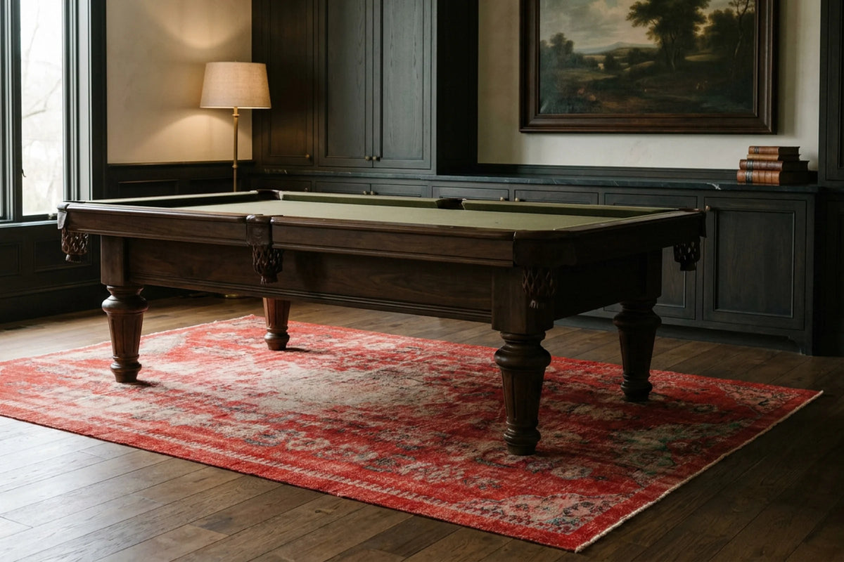 Red Turkish rug in a styled room