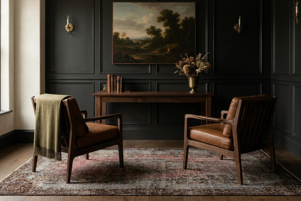 Red Turkish rug in a styled room