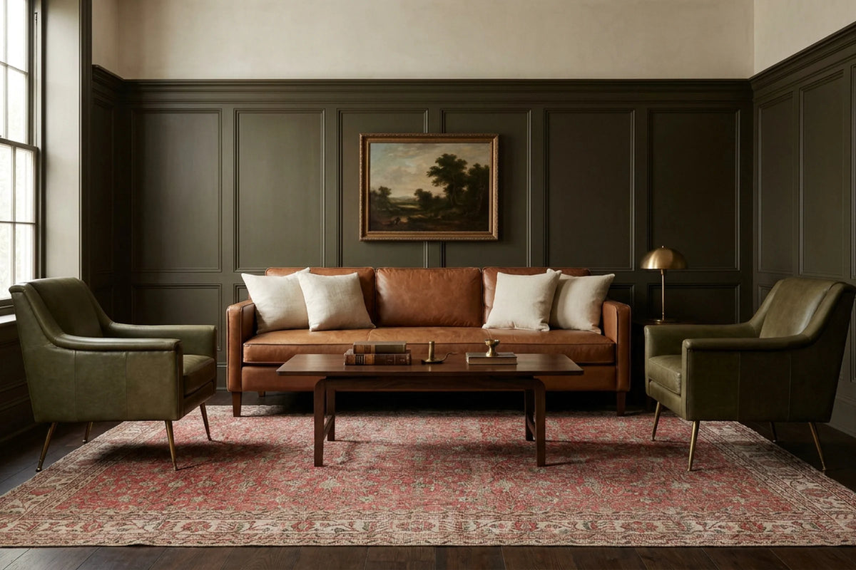 Red Turkish rug in a styled room
