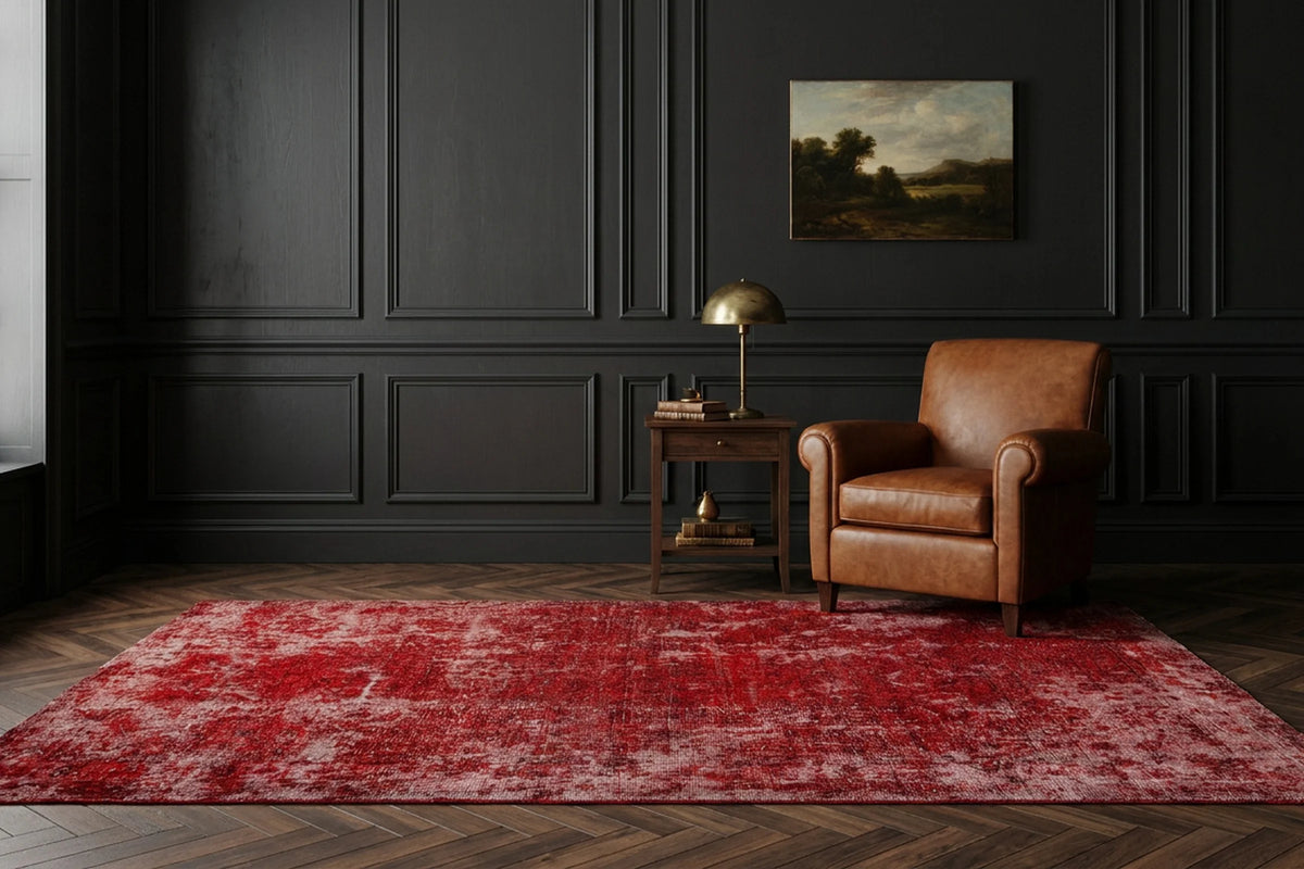 Red Turkish rug in a styled room