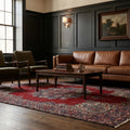 Red Turkish rug in a styled room
