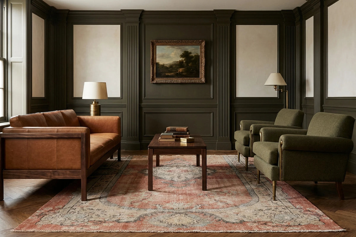 Red Turkish rug in a styled room