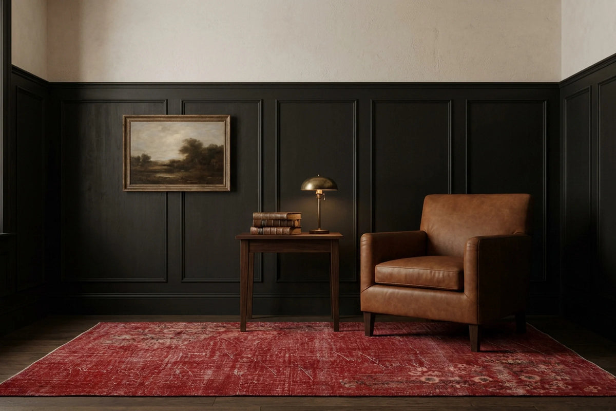 Red Turkish rug in a styled room