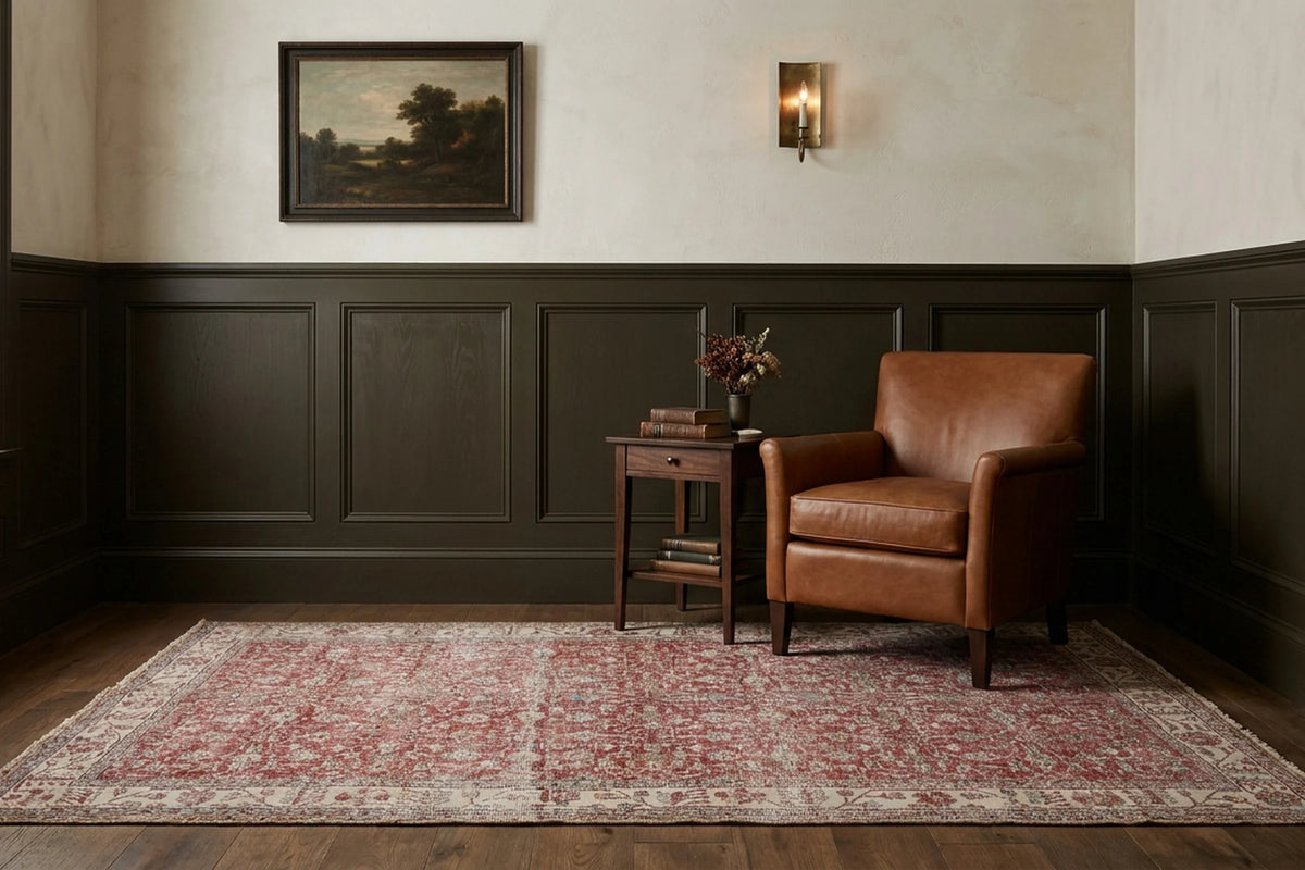 Red Turkish rug in a styled room